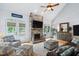 Inviting living room features a stone fireplace, vaulted ceilings and natural light at 6708 Wavcott Dr, Fuquay Varina, NC 27526