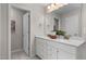 Bathroom vanity featuring double sinks, granite counters, and white cabinets at 700 Ben Ledi Ct, Raleigh, NC 27603