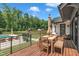 This delightful deck features a dining table with chairs and lovely views of the pool and backyard at 800 Wilcox St, Raleigh, NC 27607