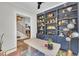 Elegant home office with custom built-in bookshelves, modern desk, and stylish decor at 800 Wilcox St, Raleigh, NC 27607