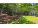 Landscaped backyard featuring mature trees and a wooden privacy fence for a serene outdoor space at 916 Woodside Park Ln, Durham, NC 27704