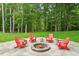 Cozy backyard fire pit area with Adirondack chairs and natural surroundings at 9940 Koupela Dr, Raleigh, NC 27614