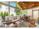 Spacious screened porch with comfortable seating, dining area, and scenic backyard views at 100 Fountain Springs Rd, Holly Springs, NC 27540