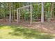 Backyard with an installed swingset, ready for outdoor fun and recreation in a peaceful, wooded setting at 1005 Enderbury Dr, Raleigh, NC 27614