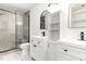 Modern bathroom features double sinks, updated fixtures and walk-in shower at 1006 Mingo Pl, Knightdale, NC 27545