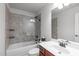 Cozy bathroom with a tub and shower combo, and modern vanity at 111 Revere Forest Ct, Cary, NC 27519