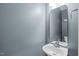 Powder room with a modern sink, mirror, and neutral wall color at 1111 Barrow Nook Ct, Apex, NC 27502
