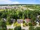 Expansive aerial view showcasing a home in a green, tree-filled area with easy access to nearby buildings at 114 Council Gap Ct, Cary, NC 27513