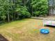 Large grassy backyard featuring mature trees and partial fencing for added privacy at 114 Council Gap Ct, Cary, NC 27513