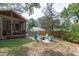Relaxing backyard with a screened porch and a welcoming fire pit seating area at 1209 Edgevale Rd, Durham, NC 27701