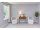 Sitting room, features two white upholstered chairs and a writing desk with drawers at 12320 Tetons Ct, Durham, NC 27703