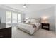 Inviting main bedroom with tray ceiling, a ceiling fan, large windows, and neutral decor at 1304 Rodessa Run, Raleigh, NC 27607