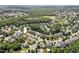 Aerial view of the neighborhood surrounded by trees and showing the home's location at 1504 Hemlock Hill Dr, Durham, NC 27703