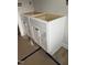 Bathroom with modern, white vanity and hardware with unfinished flooring covered with construction materials at 2776 Rains Mill Rd, Princeton, NC 27569