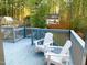 Relax on this cozy blue deck with white Adirondack chairs and string lights overhead at 2907 University Dr, Durham, NC 27707