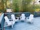 Enjoy the ambiance of this blue deck with white Adirondack chairs surrounded by bamboo at 2907 University Dr, Durham, NC 27707