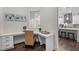 Bright office with a modern design and view of the kitchen at 3053 Roy Ct, Apex, NC 27523