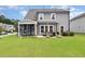 Spacious backyard with lush green lawn and patio featuring outdoor seating at 3361 Bordwell Ridge Dr. Dr, New Hill, NC 27562
