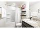 Bathroom featuring a shower-tub combo, granite counters, and vanity at 3361 Bordwell Ridge Dr. Dr, New Hill, NC 27562