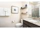 Bathroom featuring a granite counter vanity, with a shower in the background at 3361 Bordwell Ridge Dr. Dr, New Hill, NC 27562