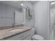 Bathroom featuring granite countertop, white cabinets, and modern fixtures at 3600 Trail 23 St, Durham, NC 27707