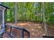 A view from the deck that shows a large, shaded, green backyard at 405 Widdington Ln, Cary, NC 27519
