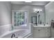 Bathroom with a jacuzzi bathtub, and white cabinets at 405 Widdington Ln, Cary, NC 27519