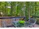 Deck featuring outdoor furniture and railings, surrounded by a lush green landscape, providing a private outdoor space at 405 Widdington Ln, Cary, NC 27519