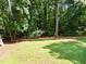 Lush backyard with mature trees and a well-maintained lawn extending to a woodland at 8909 Wellsley Way, Raleigh, NC 27613
