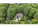 Expansive aerial view of a private home nestled among lush, mature trees and manicured landscaping offering seclusion at 901 Tamaras Cir, Wake Forest, NC 27587