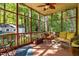 Relaxing screened porch with wicker furniture and view of the lush green backyard at 1 Gatesway Ct, Durham, NC 27707