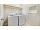 Laundry room featuring a side-by-side washer and dryer, and a convenient storage shelf at 104 Treywood Ln, Chapel Hill, NC 27516