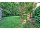 Spacious, green backyard featuring a lush lawn and mature trees providing ample shade at 105 Walter Hagen Dr, Mebane, NC 27302