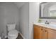 Well-maintained half-bathroom featuring a vanity and toilet at 112 Autumn Ridge Dr, Knightdale, NC 27545