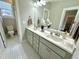 Bathroom featuring a dual sink vanity with hexagon tile flooring at 118 Chestnut St, Durham, NC 27707