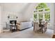 Bright living room features a fireplace, large windows, and a dining area for a cozy and inviting space at 13 Boxwood Dr, Durham, NC 27713