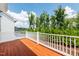The wooden deck overlooks lush greenery, with bright blue skies and clouds above at 1363 Brown Velvet Ln, Apex, NC 27523