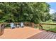 Back deck with two chairs with lush green landscaping in the background at 161 Jacob St, Holly Springs, NC 27540