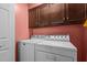 Functional laundry area with modern appliances and overhead storage cabinets at 2257 Delaney Dr, Burlington, NC 27215