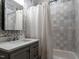 Small bathroom featuring a single sink vanity with a shower and tub combination at 300 W Roanoke Park Dr, Raleigh, NC 27608