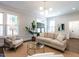 Bright living room features hardwood floors, neutral paint, lots of natural light, and modern lighting at 300 W Roanoke Park Dr, Raleigh, NC 27608