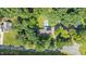 An aerial shot reveals a private backyard with an inviting in-ground pool surrounded by lush greenery and mature trees at 3315 Swepsonville Saxapahaw Rd, Graham, NC 27253