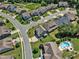 This aerial view showcases a residential neighborhood with sidewalks and a community pool at 503 Bendemeer Ln, Rolesville, NC 27571