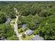 Aerial view of the community showcasing mature trees and proximity to other homes at 505 Drolmond Dr, Raleigh, NC 27615