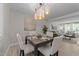 Dining area showcasing hardwood floors, modern lighting, neutral paint, a square table, and seating for four at 505 Drolmond Dr, Raleigh, NC 27615