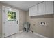 Laundry room with a sink, a back door, and cabinets above the sink at 5216 Woods End Rd, Hillsborough, NC 27278