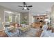 Open concept living room with view of eat-in kitchen and entry to another room at 5216 Woods End Rd, Hillsborough, NC 27278