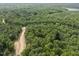 Aerial shot of secluded land for development, showcasing road access, dense tree coverage and lake views at 6736 Brixley Crest Ct, Raleigh, NC 27614