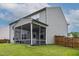 Exterior shot of the home's screened porch and fenced yard surrounded by manicured lawn and siding at 8005 Caithness St, Raleigh, NC 27616