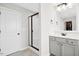 Clean bathroom featuring a walk-in shower, modern vanity, and a neutral color palette at 81 Olive Branch Dr, Smithfield, NC 27577